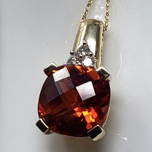 10k lab created orange sapphire & diamond necklace